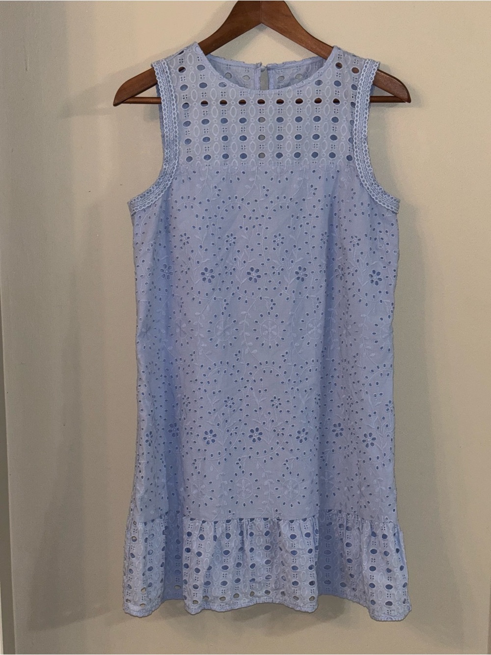 Loft blue eyelet sleeveless cotton dress with lining. New without tags.
